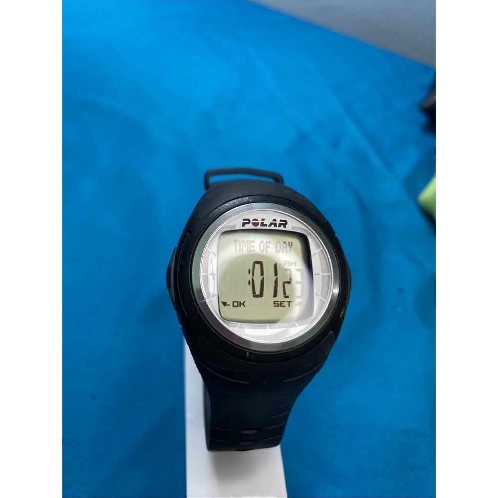 Vintage Polar Digital Watch Mens Black Alarm Rubber Band Watch New Battery